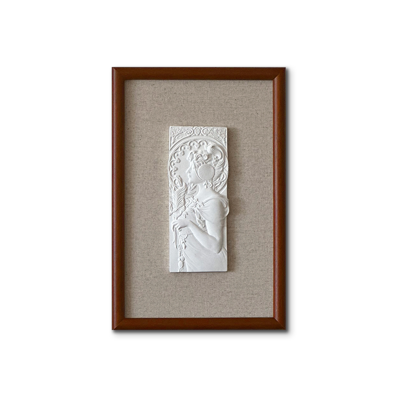 【穆夏】女神羽毛石膏立体浮雕中古小众高级装饰客厅玄关床头挂画
