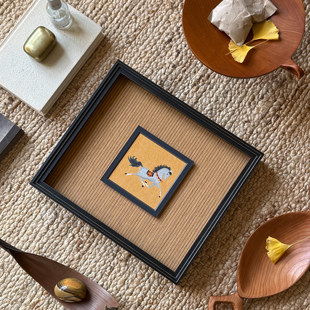 原创纯手绘金箔福马国画高级新中式中古客厅玄关装饰画背景墙挂画