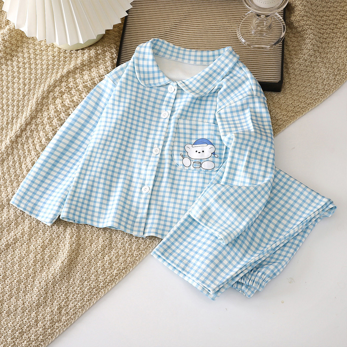 儿童家居服秋季新款男童女童德绒开衫款2025长袖长裤睡衣严选链接