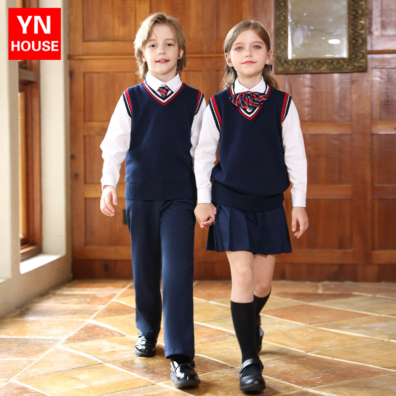 小学生校服春秋套装儿童运动会班服四件套幼儿园园服针织毛衣背心