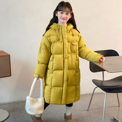 女童大被子棉服姜黄色加长加厚保暖棉衣冬季御寒中大童外套上衣