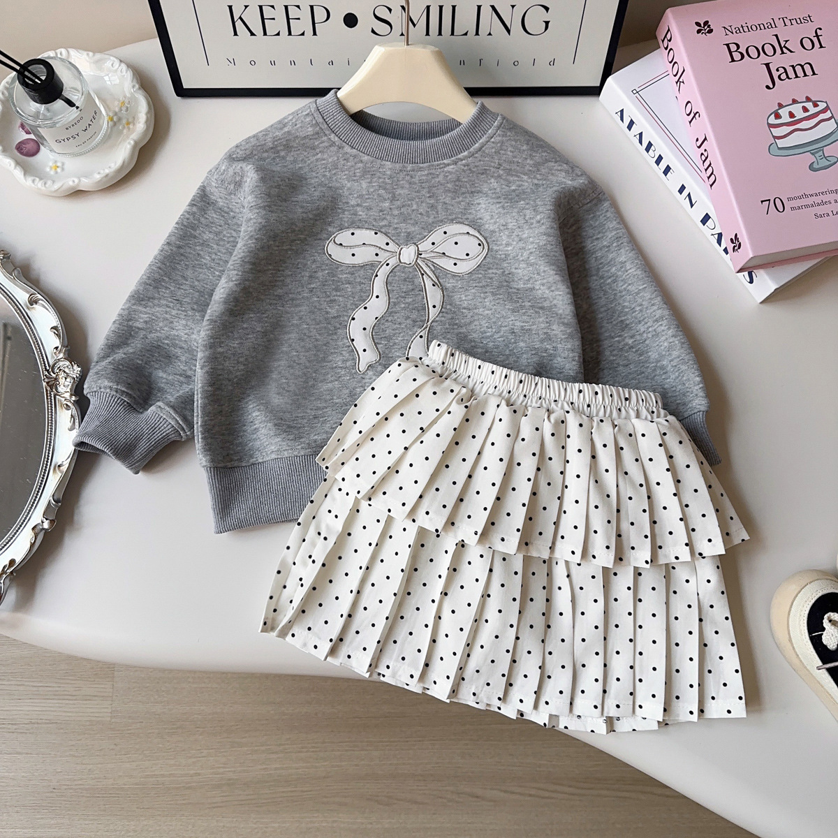 韩版女童卫衣套装春秋季女宝宝衣服新款圆点洋气儿童百褶裙两件套