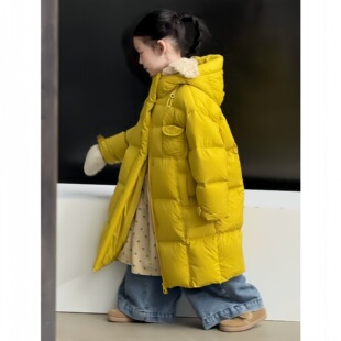 韩版女童中大童纯色保暖防寒棉服冬装长款加厚外套2025秋冬季新款