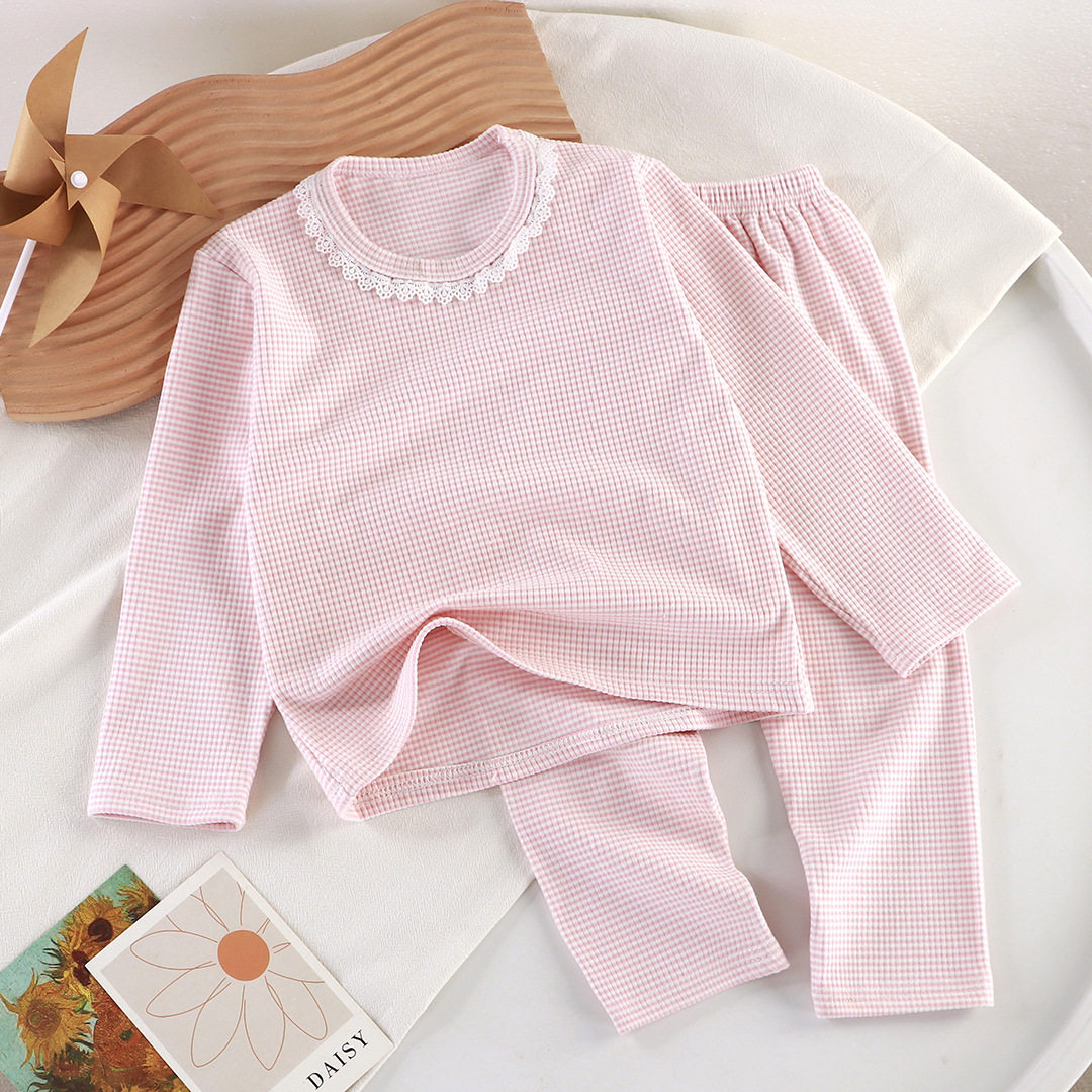 新款儿童套装女童睡衣睡裤花边女德容春秋家居服厂家批发