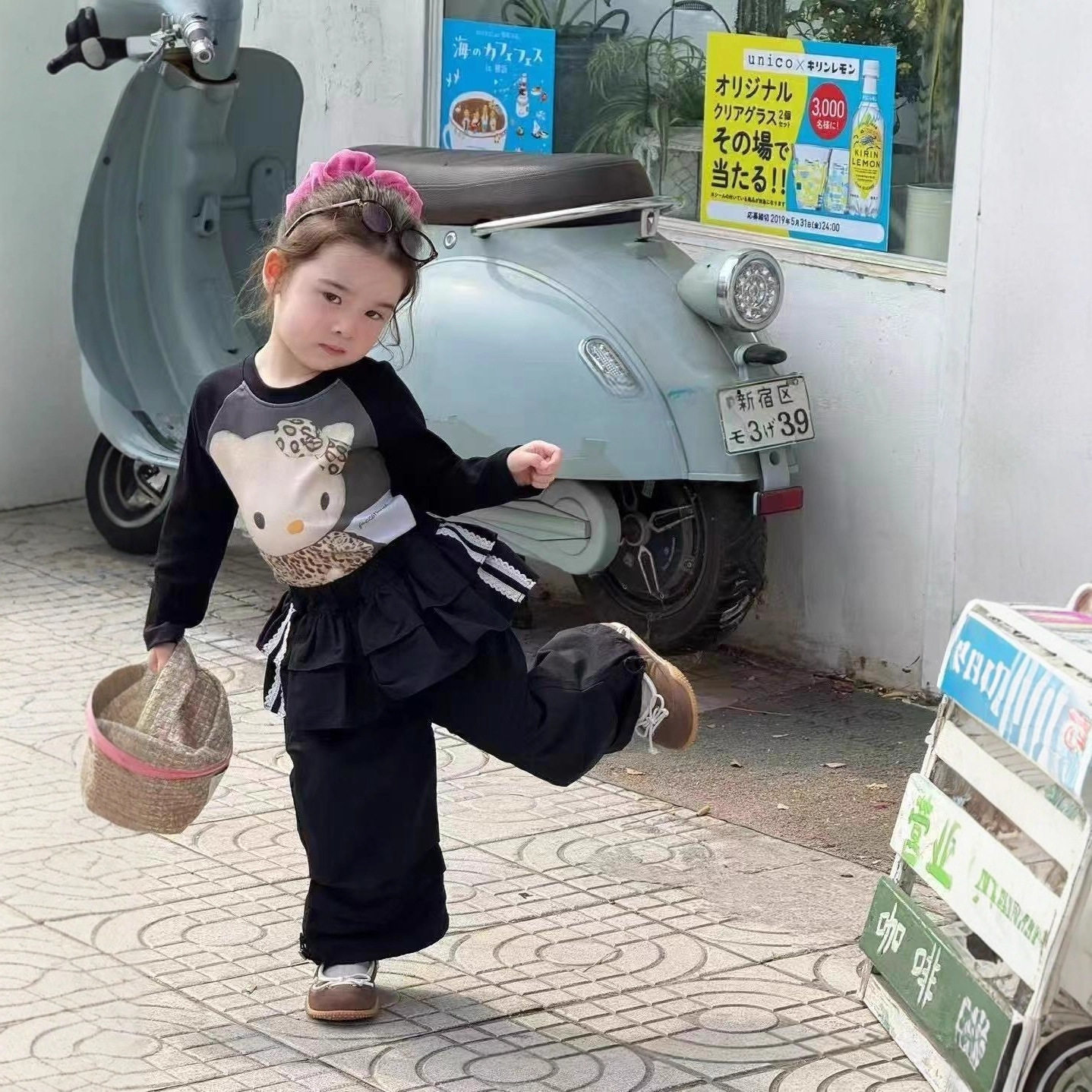 女童春秋套装2025新款长袖T恤工装裤两件套女宝洋气休闲儿童可爱