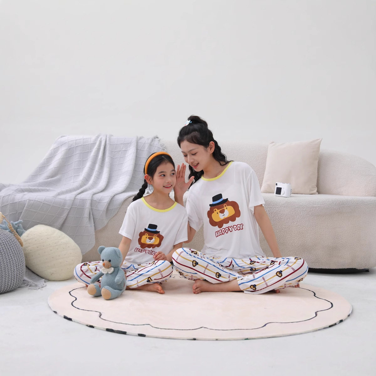 新款莫代尔空调服宽松无骨童装儿童家居服套装短袖女童睡衣长袖