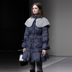 收腰A字荷叶边羽绒服外套 可取毛毛领灯笼袖 2025年冬季 新款