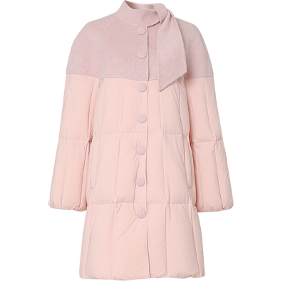 袖面料拼接灯笼袖羽绒服