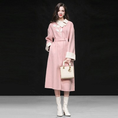 羊毛双面大衣手工立体花朵