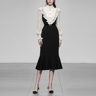 法式名媛气质收腰显瘦鱼尾连衣裙
