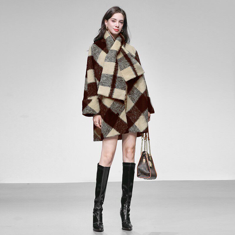 时尚复古撞色格子围巾设计加厚