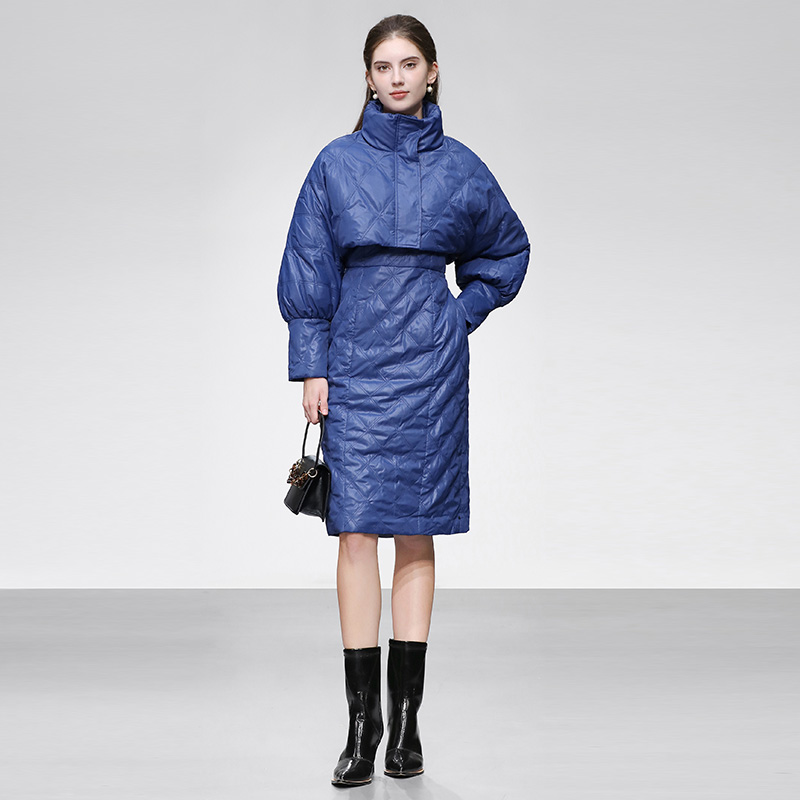 达菲2025冬季新款女装气质两件套羽绒短款灯笼袖外套连衣裙套装潮