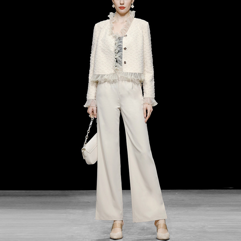 Q2026春女装新款时尚气质肌理西装外套开叉阔腿裤裤子两件套套装
