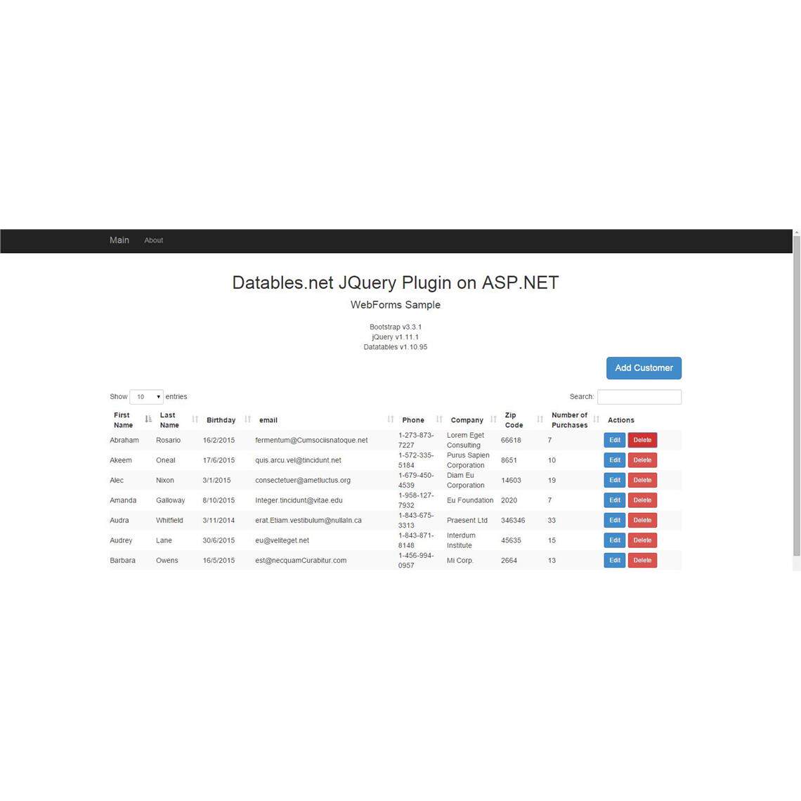 ASP.NET JQuery Datatables Serv