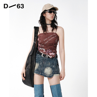 D63女装 吊带背心字母印花辣妹三角巾抹胸上衣 25夏季 新款