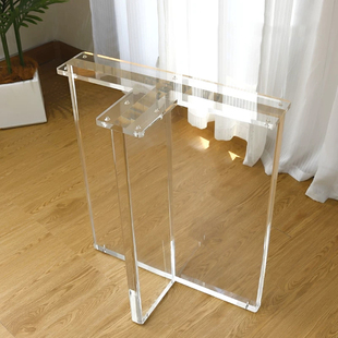 透明亚克力桌腿化妆桌岛台茶桌实木大板台面悬浮桌脚支撑架可定制