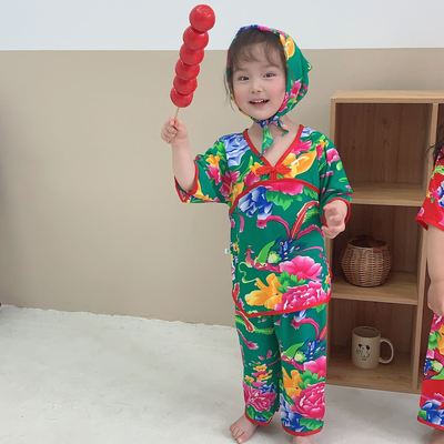 姐弟装儿童夏季东北大花布两岁女宝宝衣服婴幼儿洋气小套装夏绵绸