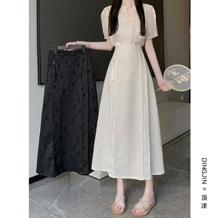 新中式 高腰a字小个子显瘦气质长裙 2024新款 国风复古半身裙女夏季