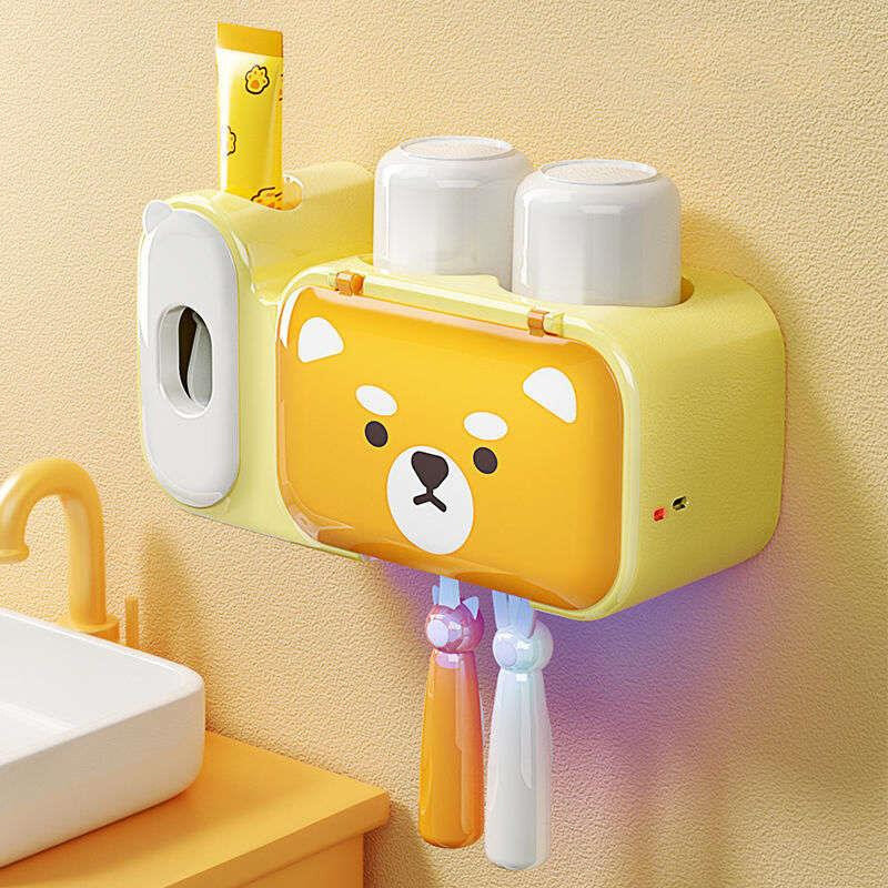 儿童牙刷置物架消毒器免打孔牙膏收纳漱口刷牙杯电动壁挂家庭牙缸
