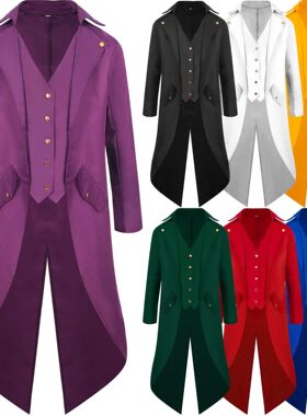 漫之馨wish新款欧美男装中世纪复古服装男款中长朋克复古燕尾服