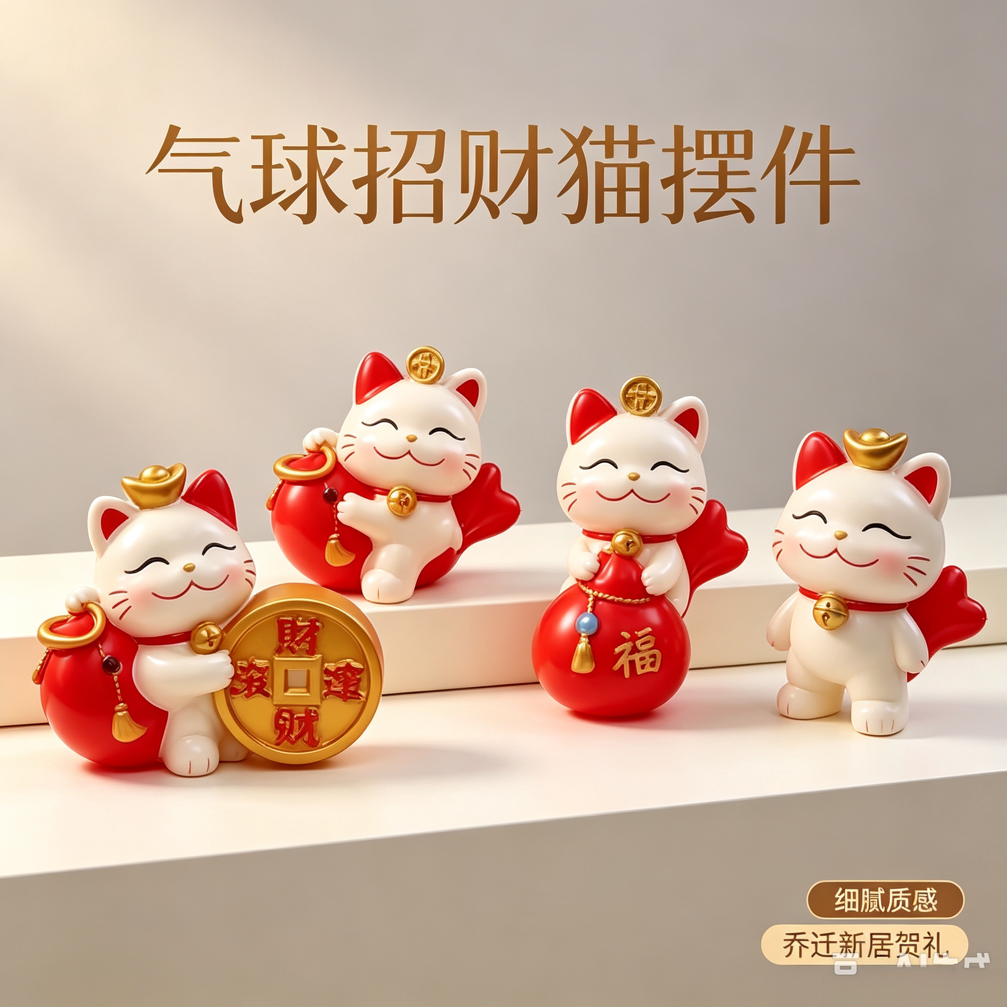 细腻质感气球招财猫摆件入户玄关客厅酒柜高档软装乔迁新居贺礼