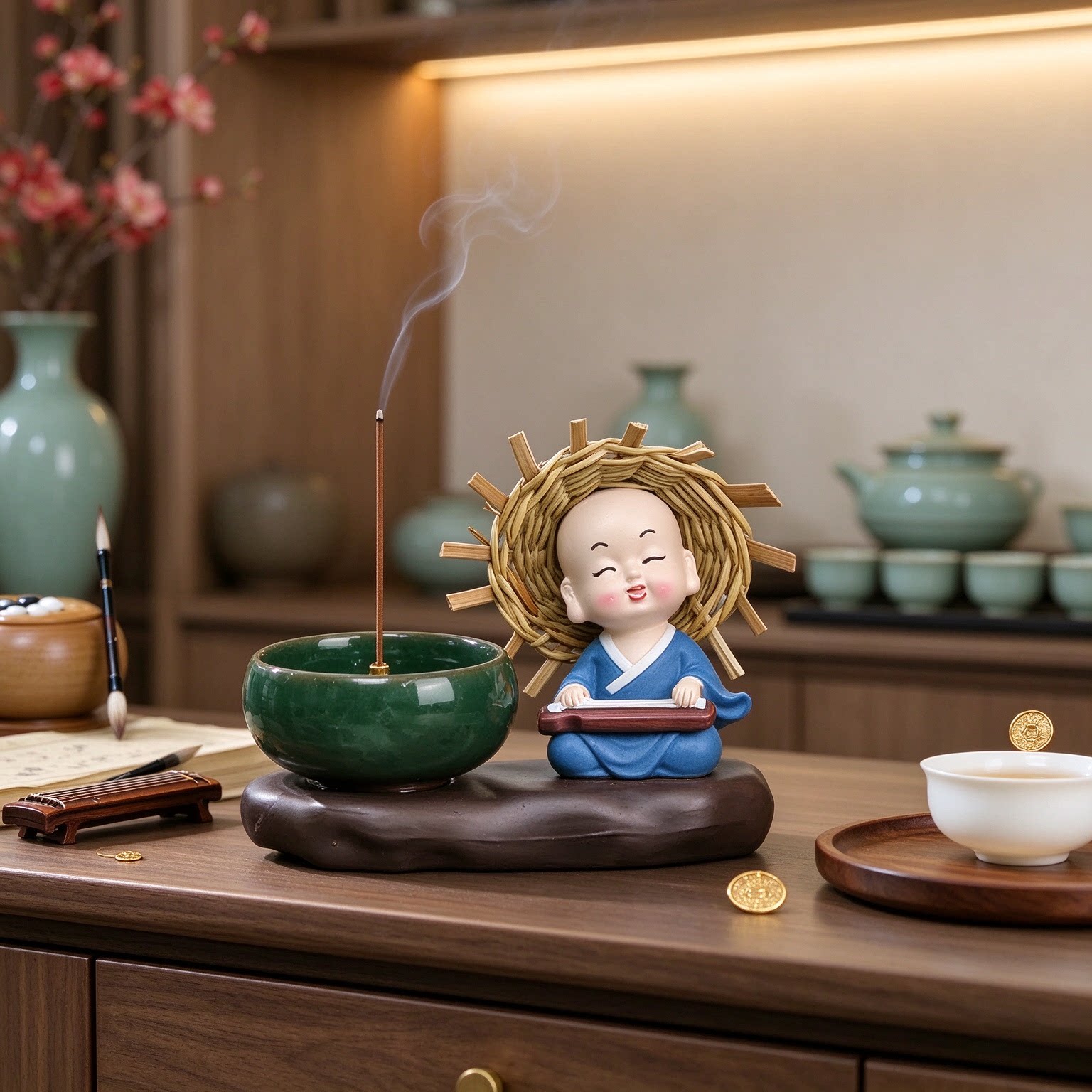 小和尚入户玄关琴棋书画陶瓷装饰品摆件摆设淡定从容平安喜乐雅致