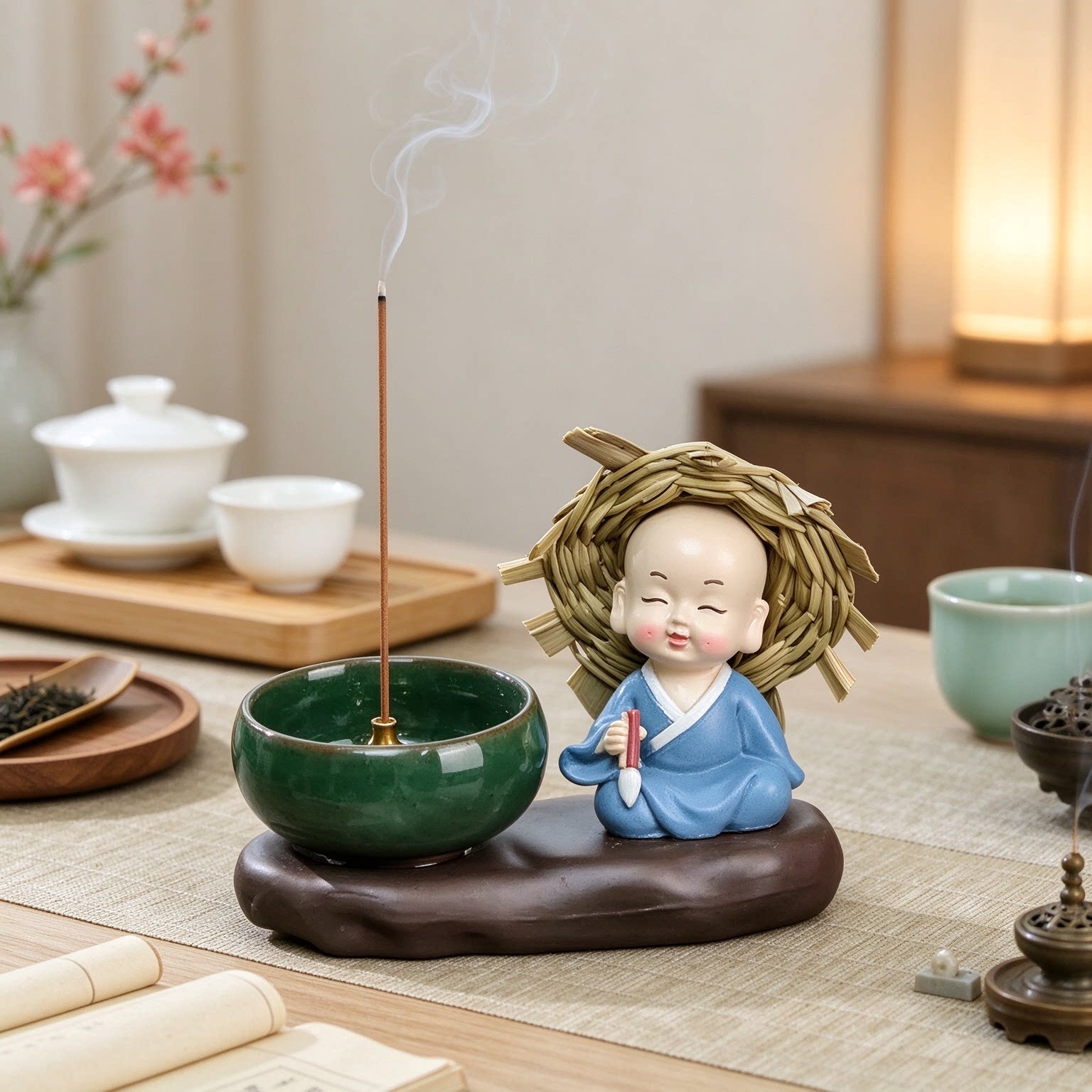佛系摆件禅意小和尚茶桌四不静心随缘知足常乐好寓意怡然自得古朴