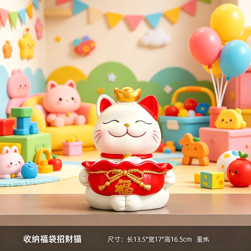儿童场景陶瓷招财猫花瓶摆件