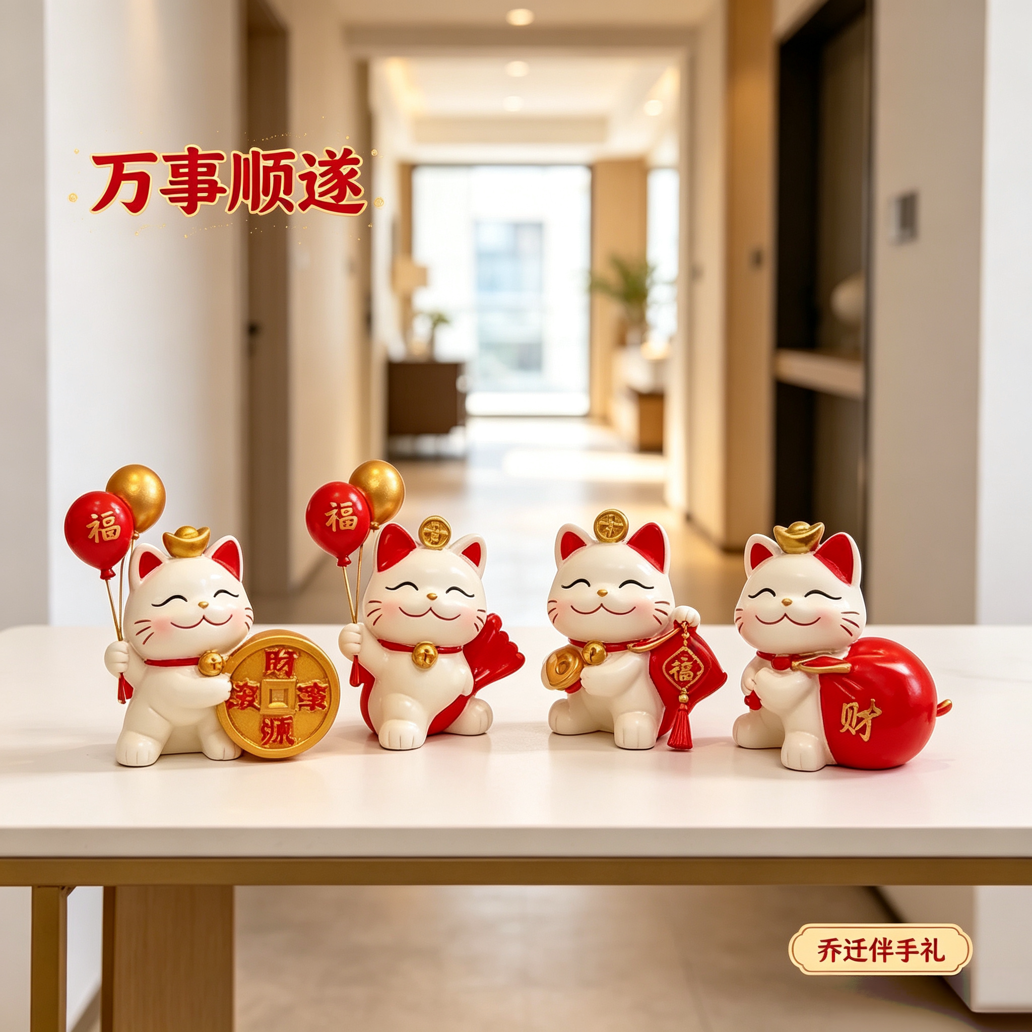 万事顺遂气球招财猫摆件客厅玄关电视柜家居软装乔迁搬家伴手礼