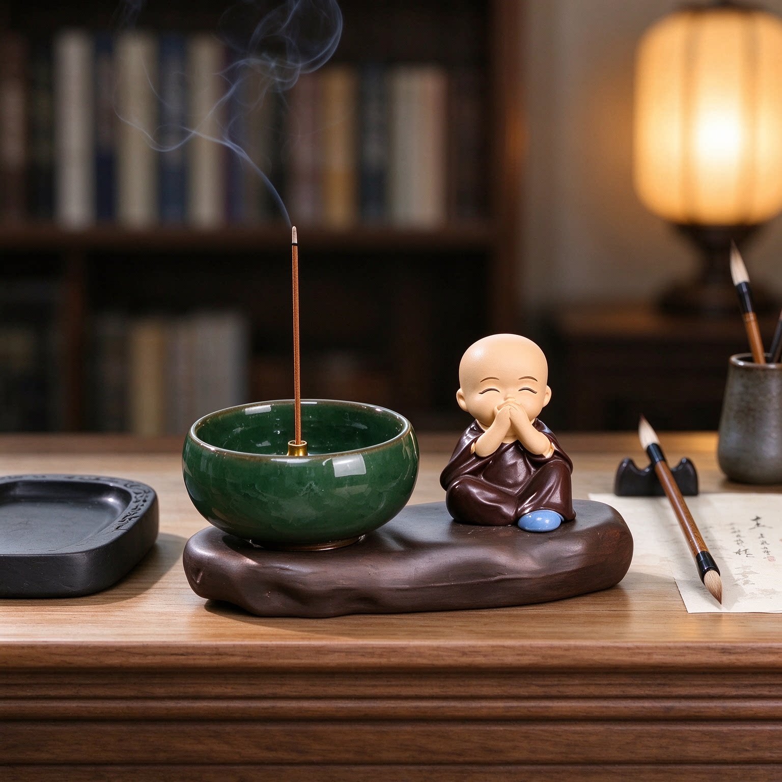 新中式禅意小和尚琴棋书画茶桌装饰品摆件心安理得悠然自得仪式感