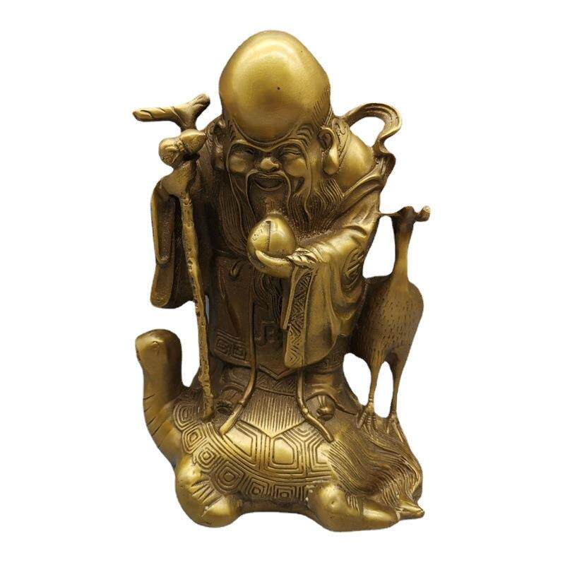 黄铜老寿星摆件仿古做旧寿龟福禄寿供照送老人长辈贺寿工艺品