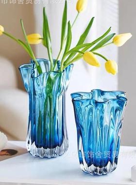 克莱水因蓝色琉轻璃花瓶玻璃插摆件客厅鲜花养北欧创意餐桌JWS奢