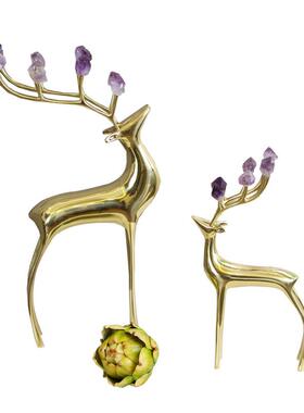 北欧轻奢招财KF-M422铜鹿摆件家居饰品黄铜装饰品视客厅纯电柜玄