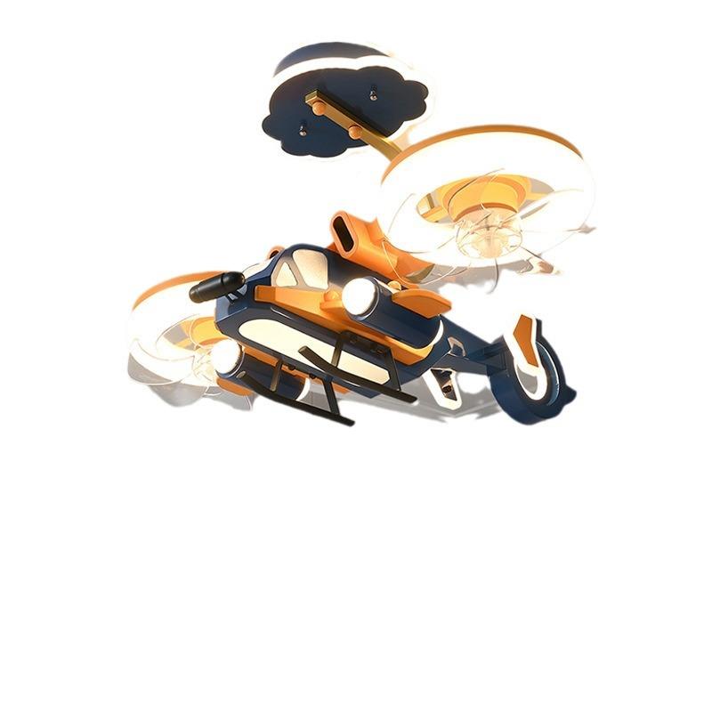 童卡通直升机型灯男童大室房间主856灯饰创意风扇造飞机灯儿卧吸