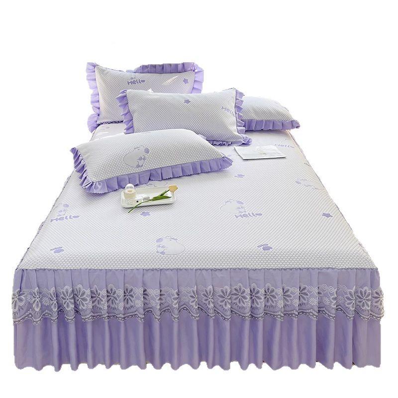 加厚子冰豆豆25床裙水凉席件套夏季冰丝席可洗床单四三件套外贸