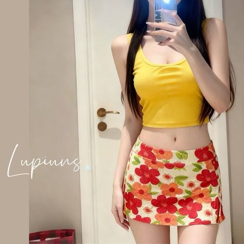 温泉分体泳衣新款油画花朵多巴胺分体少女吊带裙式泳装游泳衣女款