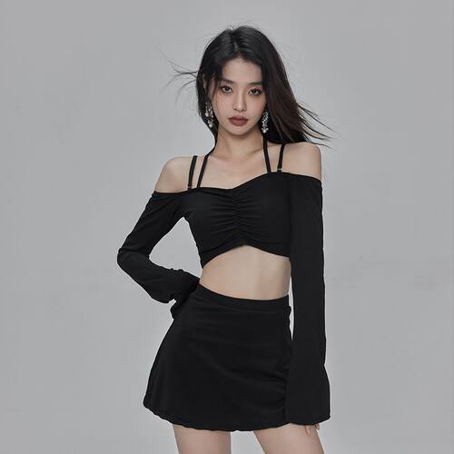 高腰显瘦遮肚泳衣女分体裙式小胸聚拢保守辣妹长袖ins风温泉泳装