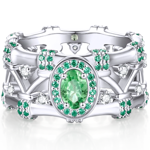 张远同款MUYE/牧野925银天然宝石沙弗莱指环女竹节形戒指高级感