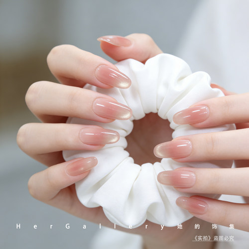 【拍2送1】纯手工中长款穿戴甲黄黑皮显白裸色猫眼可拆卸美甲片