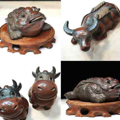 新款复古风钦州坭兴陶茶宠茶玩具广西工艺品招财金蟾五福牛福祥猪