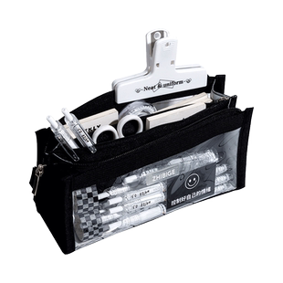 大容量透明笔袋二次元吧唧痛包文具袋女小学生设计感小众铅笔盒男高颜值黑色铅笔袋文具盒初中生2024年新款