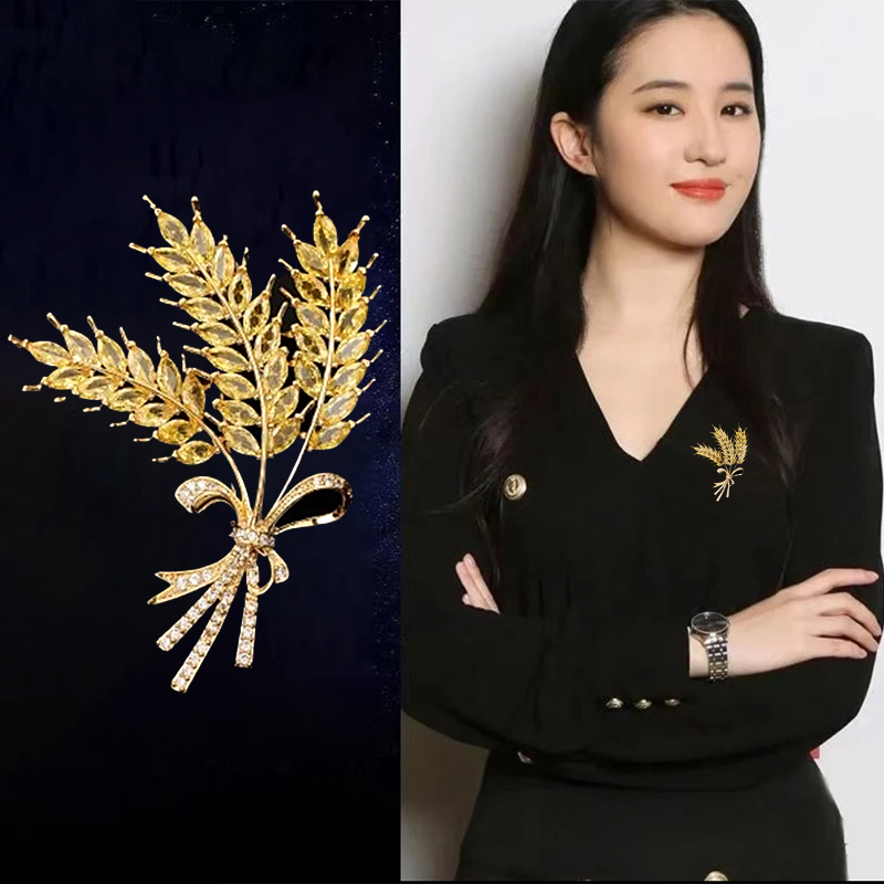 金色麦穗胸针高档女设计感2025年新款西装外套配饰潮大麦胸花别针