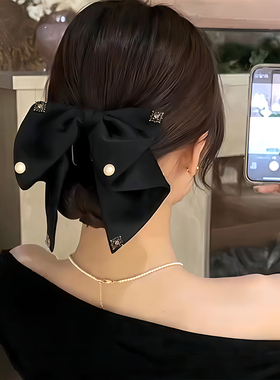 复古缎面蝴蝶结抓夹女高级感气质优雅低马尾夹后脑勺夹子头饰发夹