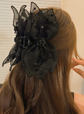 伯爵玫瑰抓夹女大号高级感黑色鲨鱼夹发夹女后脑勺蝴蝶结夹子头饰