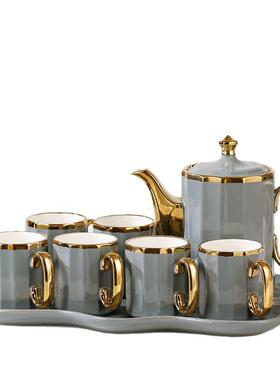 轻G5114奢水杯盘杯具装家用客厅高托颜值陶瓷待客杯子茶杯套茶水