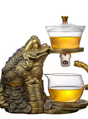 网红金创意全自动茶具玻家璃懒人功夫茶杯套装用08器蝉泡茶茶壶