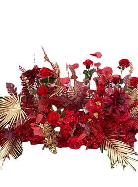 新中红式礼婚庆排花舞台迎宾地区角花装饰VYS金婚色路引花绢花挂