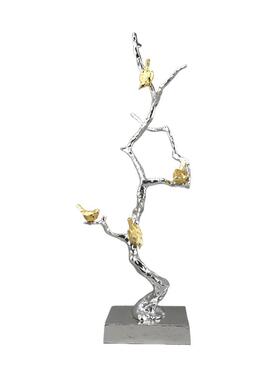 现镀代简约金属1437电手锤纹树枝鸟件玄关小酒摆店售楼处软装家居