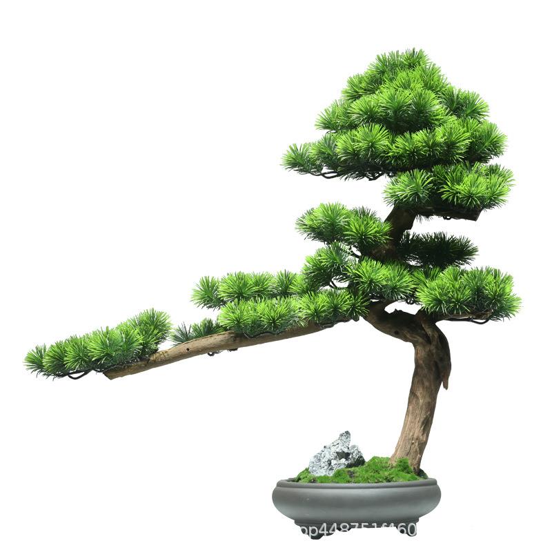崖柏盆景仿真迎客松绿植盆景摆件造景酒店装饰仿真树玄关样板景观