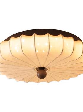 实灯木卧室灯吸顶中古法复古客厅灯日式圆形约大式简气布艺主144